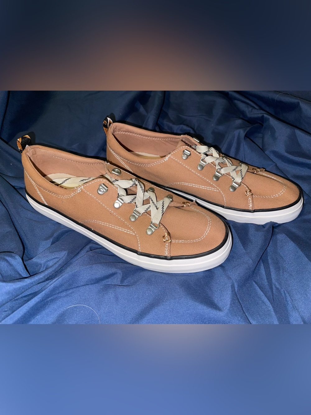 Sperry Tan Canvas Women’s Sneakers with White Soles